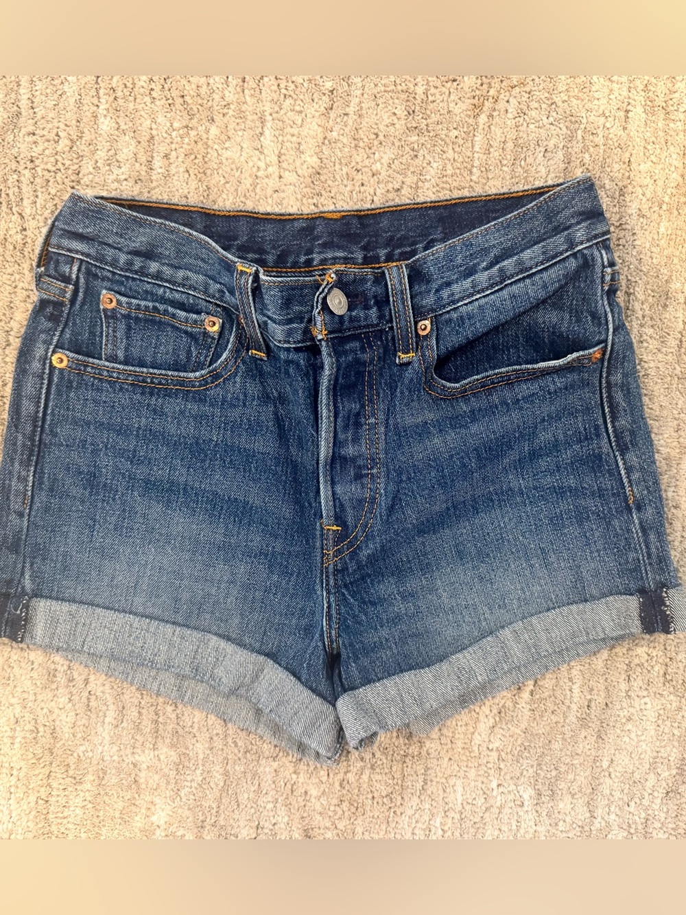 Levi's Dark Blue Rolled Hem Jean Shorts